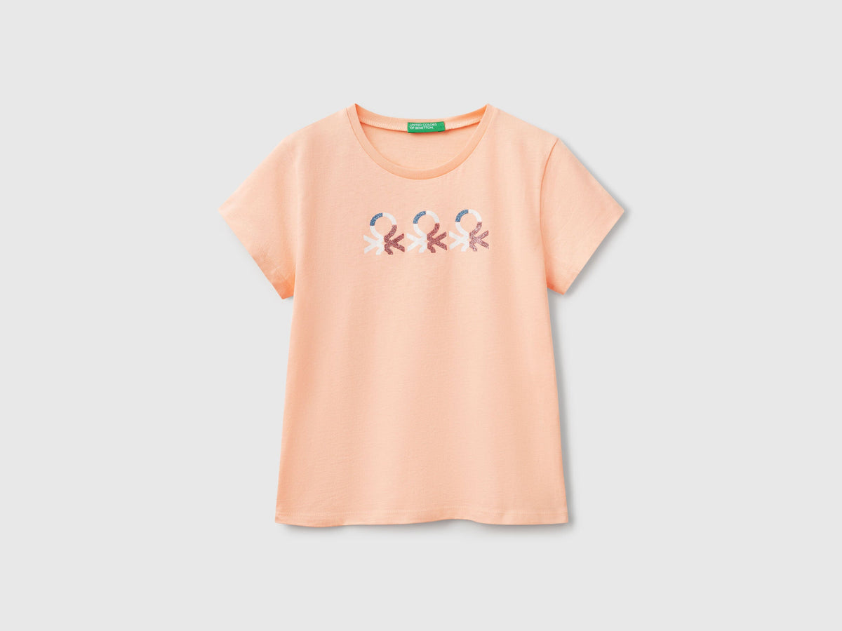 Benetton Glitter Logo Cotton T-Shirt