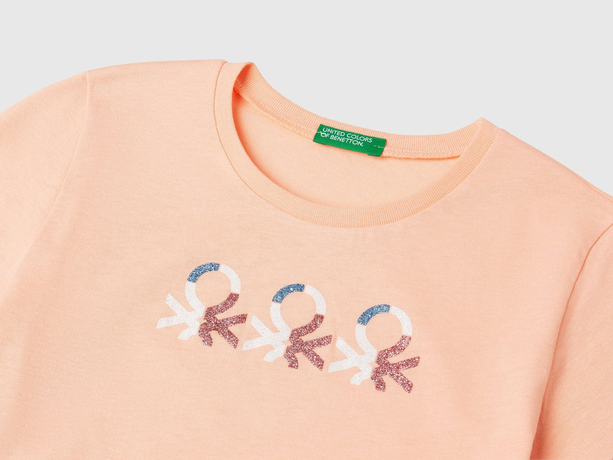 Benetton Glitter Logo Cotton T-Shirt