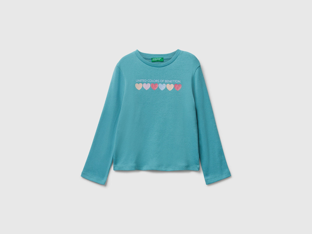 Benetton Glitter Logo Cotton T-Shirt