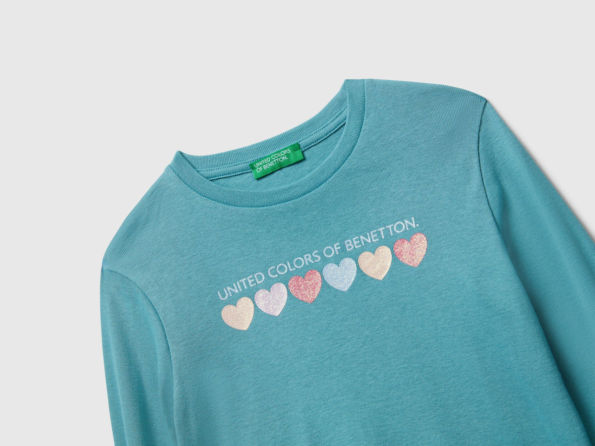 Benetton Glitter Logo Cotton T-Shirt
