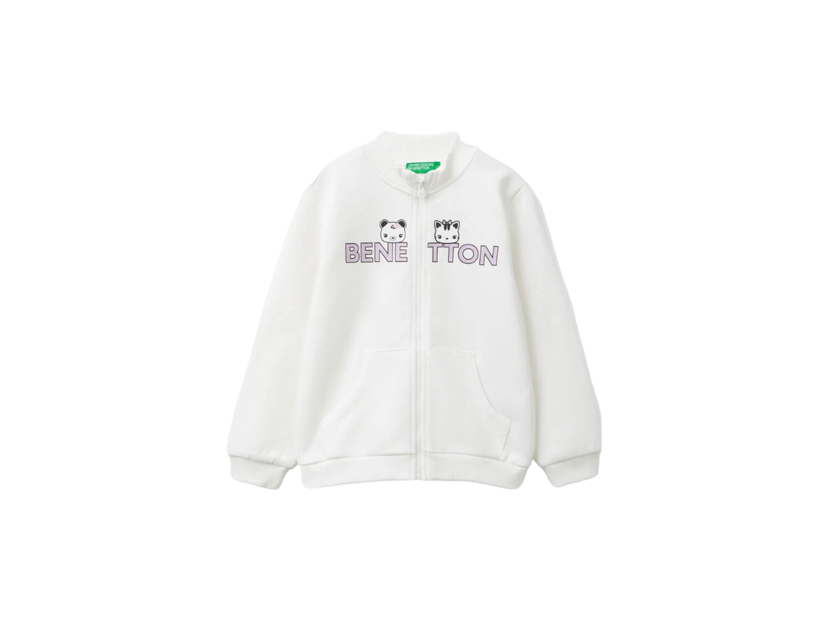 Benetton Logo Print Zip Long Sleeve Sweatshirt