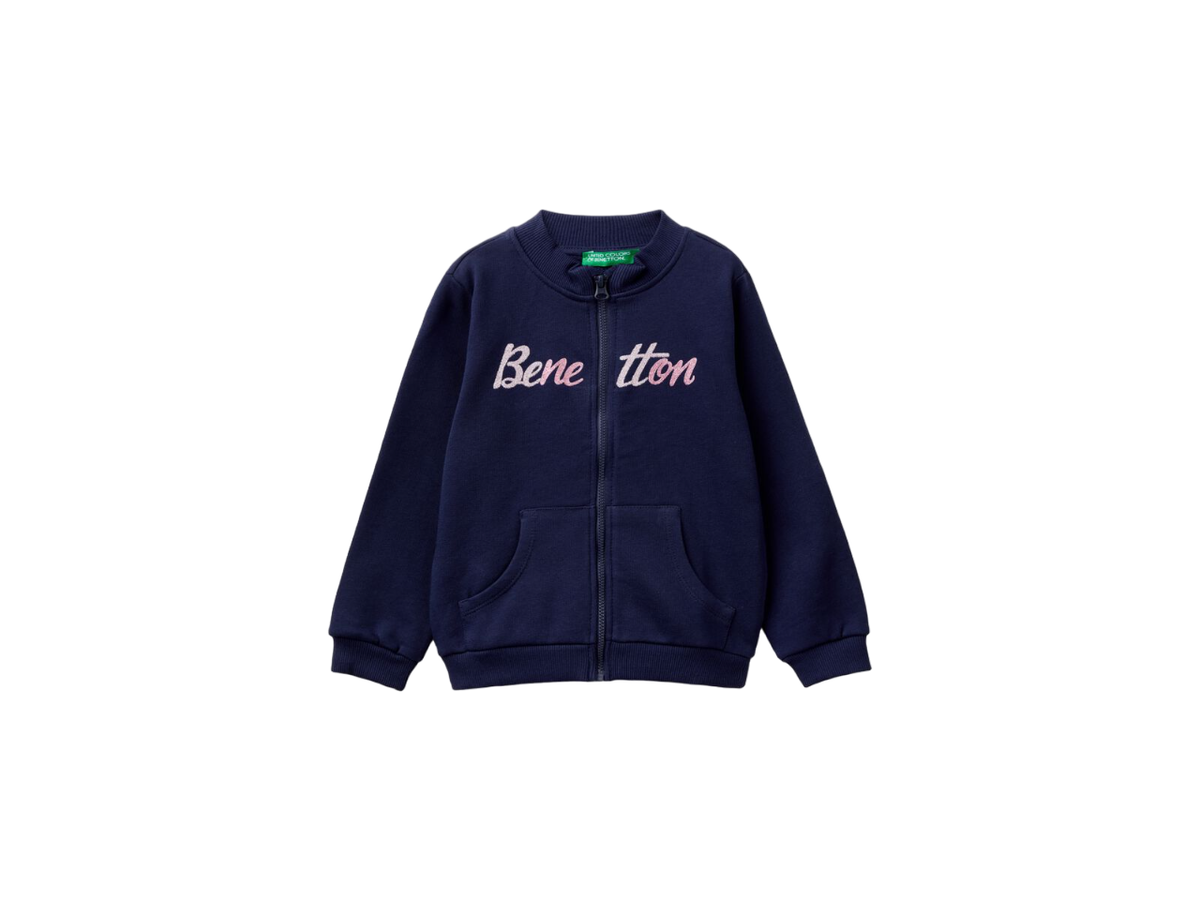 Benetton Logo Print Zip Long Sleeve Sweatshirt