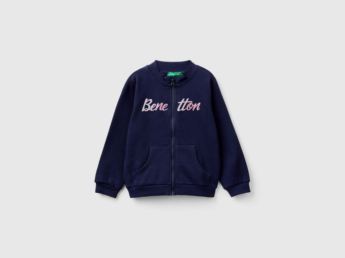 Benetton Logo Print Zip Long Sleeve Sweatshirt