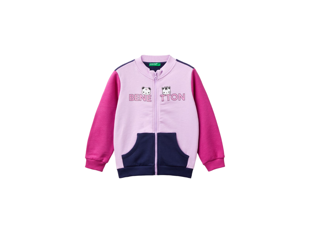 Benetton Logo Print Zip Long Sleeve Sweatshirt