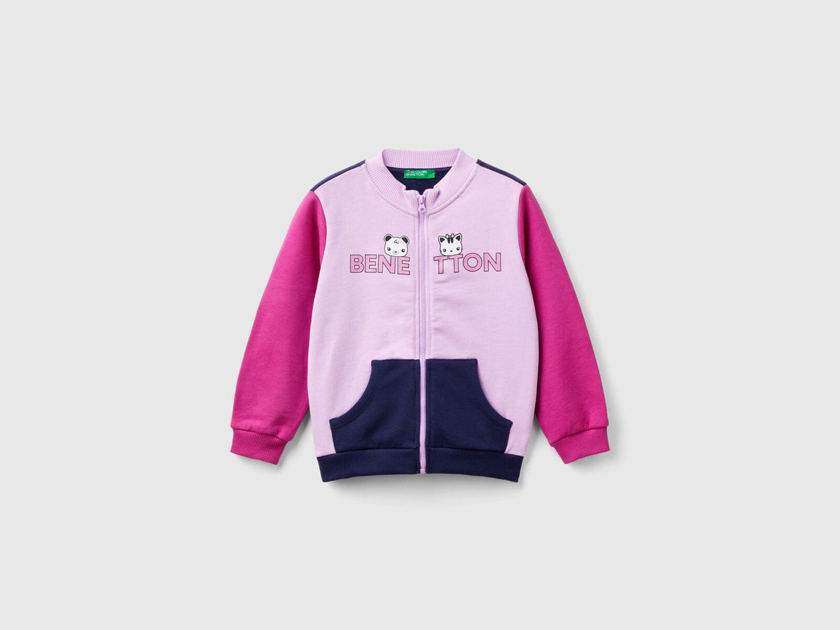 Benetton Logo Print Zip Long Sleeve Sweatshirt