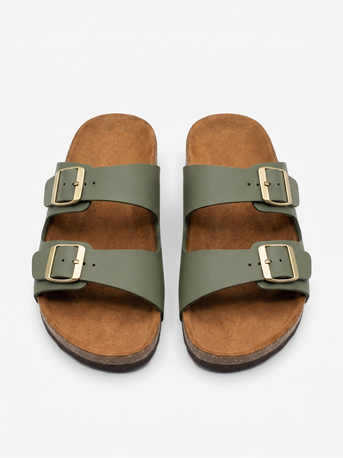 Double-Strap Buckle Slide Sandals With Contoured Footbed - Green