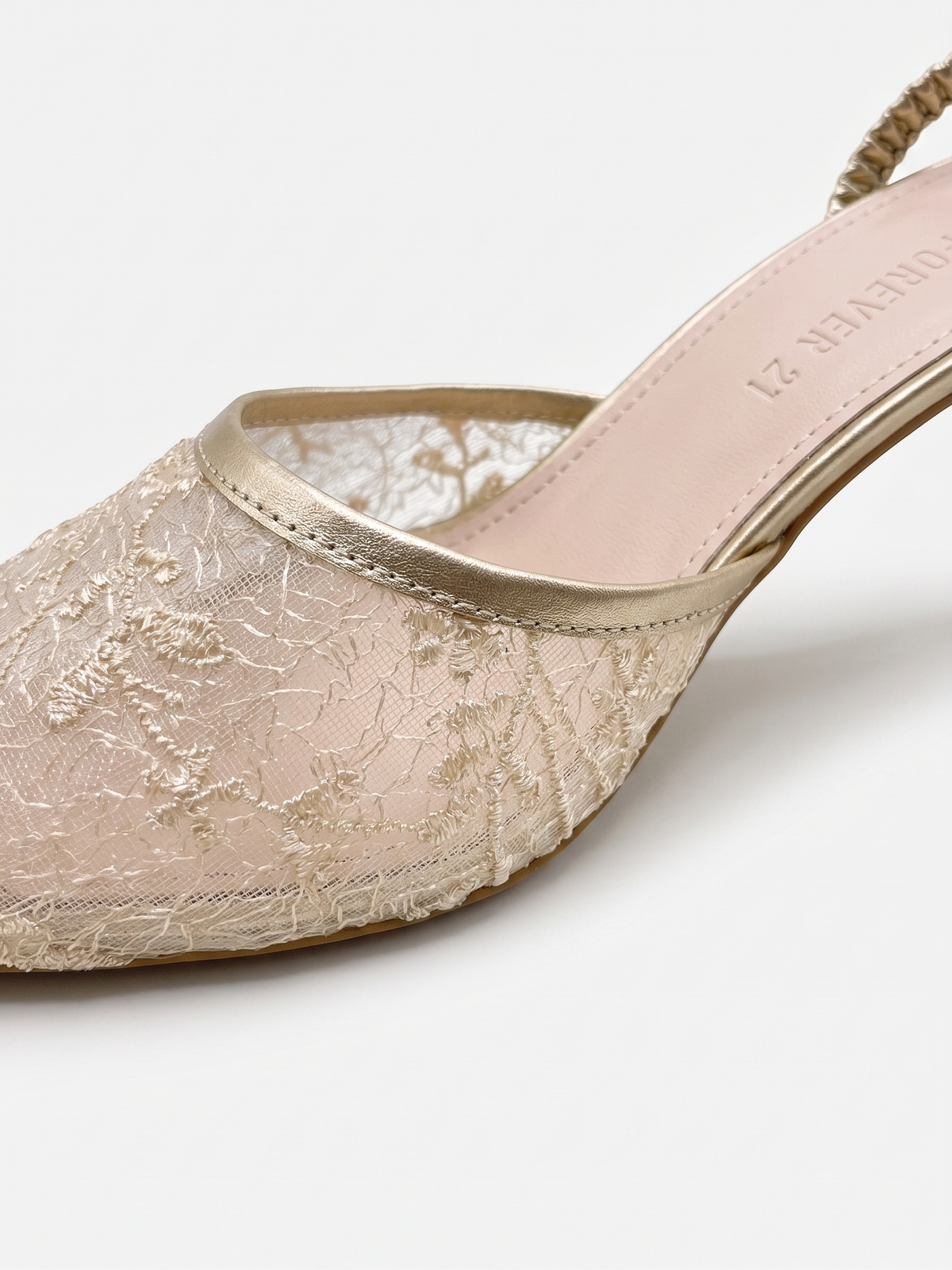 Pointed-Toe Sequin Lace Slingback Stiletto Heels - Gold
