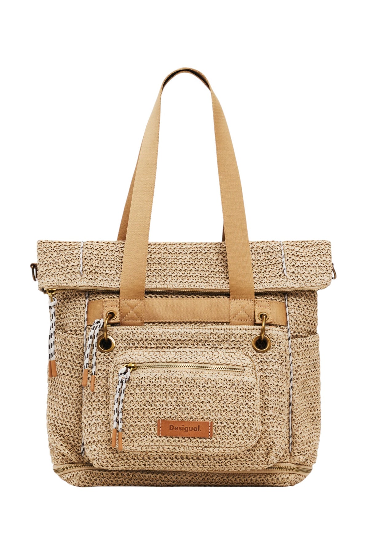Desigual Large backpack with modular raffia design