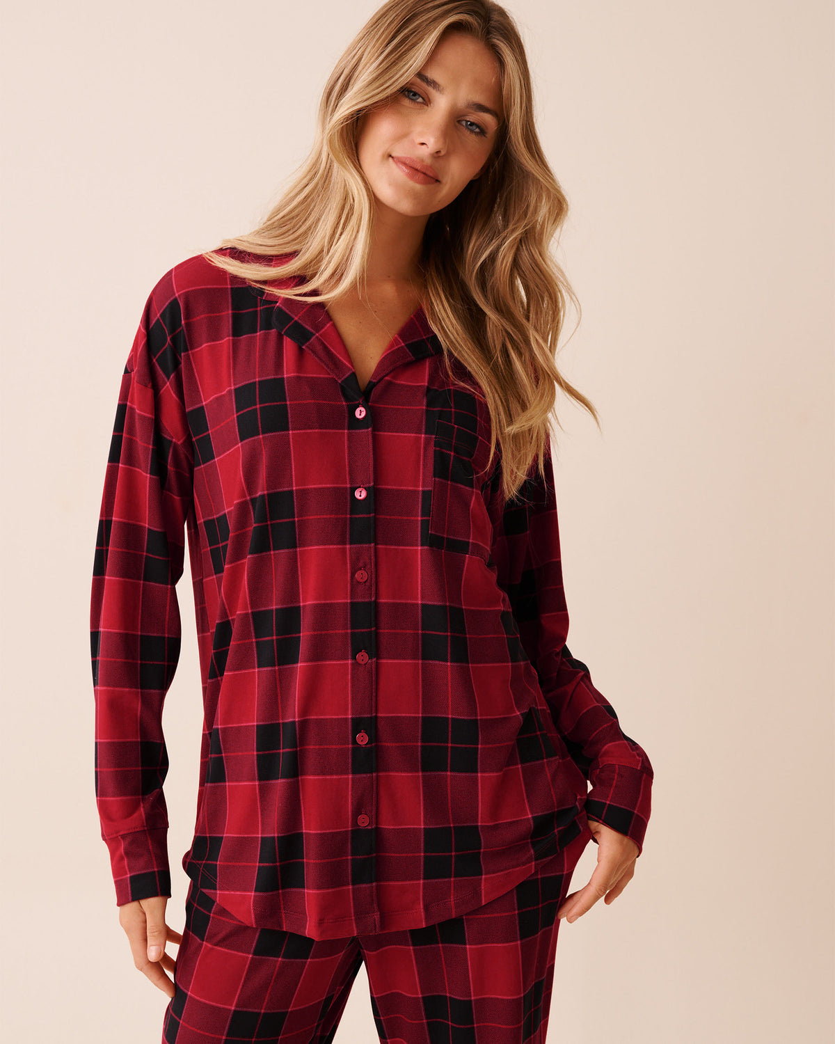 La Vie En Rose Buffalo Plaid Super Soft Button-down Shirt