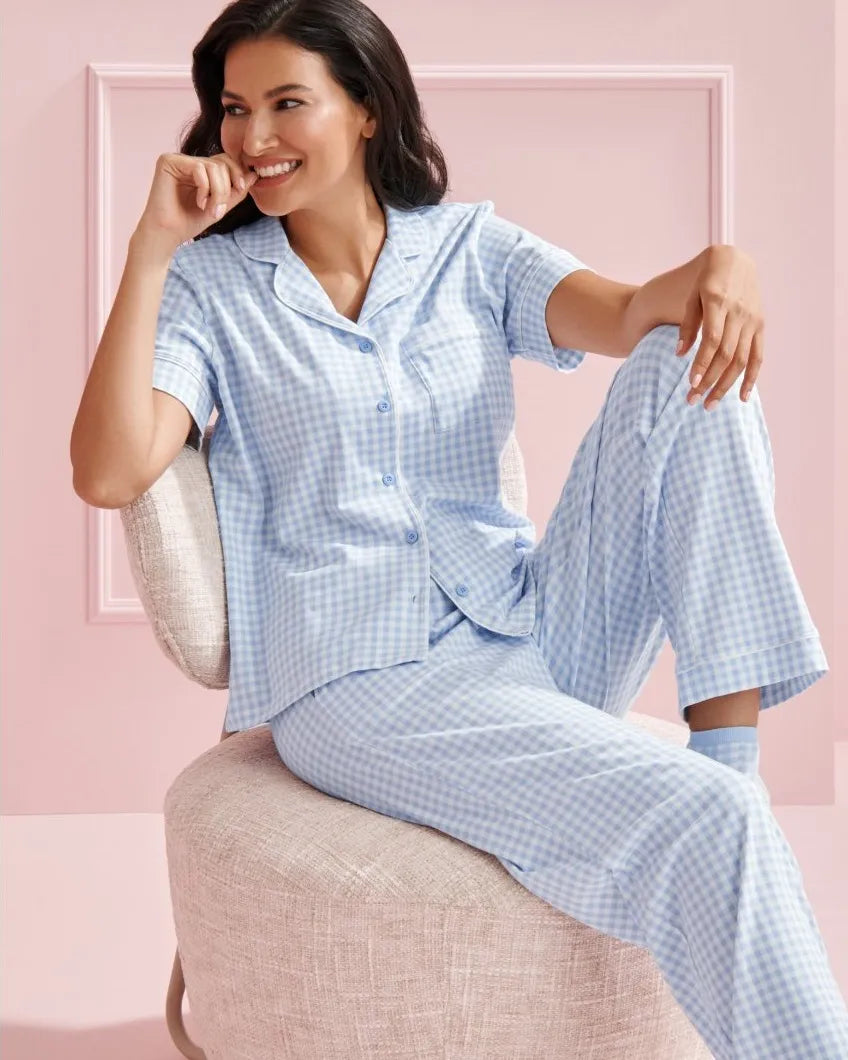 La vie en Rose Cotton Short Sleeve Button-down Shirt