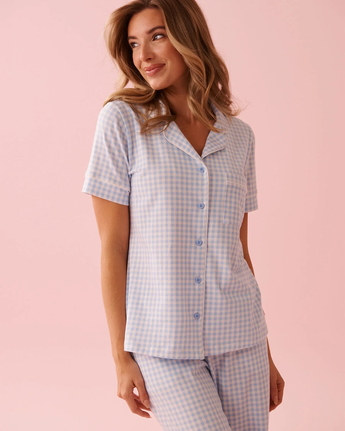 La vie en Rose Cotton Short Sleeve Button-down Shirt