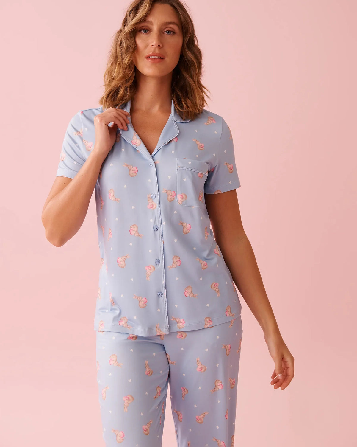 La vie en Rose Bunny Print Super Soft Button-down Shirt
