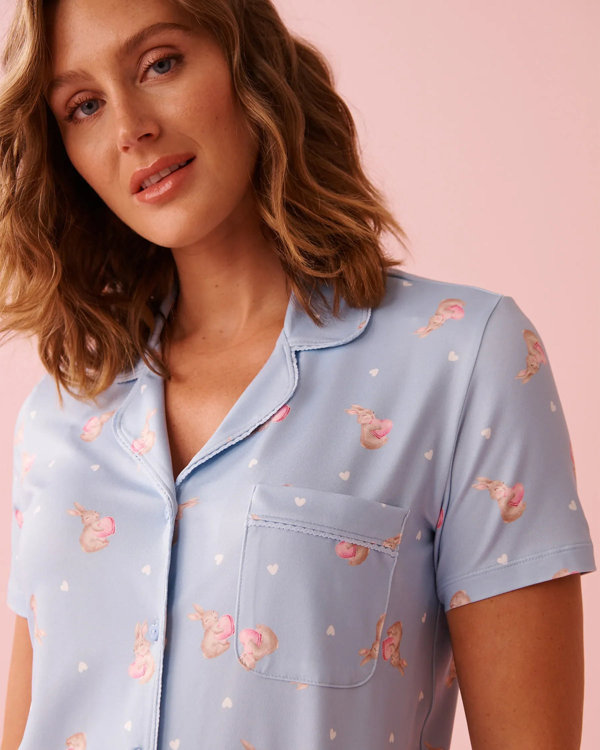 La vie en Rose Bunny Print Super Soft Button-down Shirt