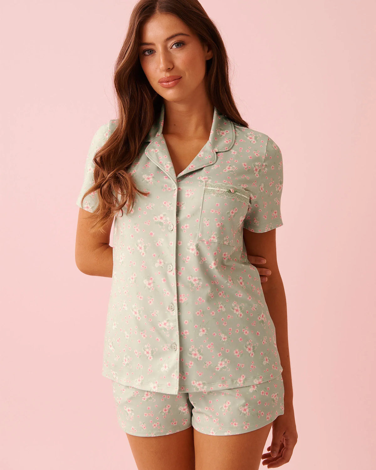 La vie en Rose Cherry Blossom Print Super Soft Button-down Shirt