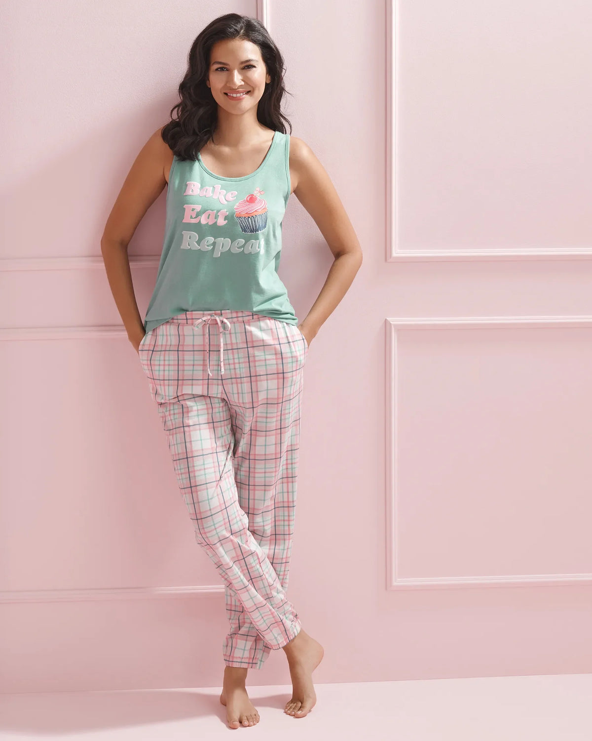 La vie en Rose Cupcake Print Cotton Scoop Neck Cami