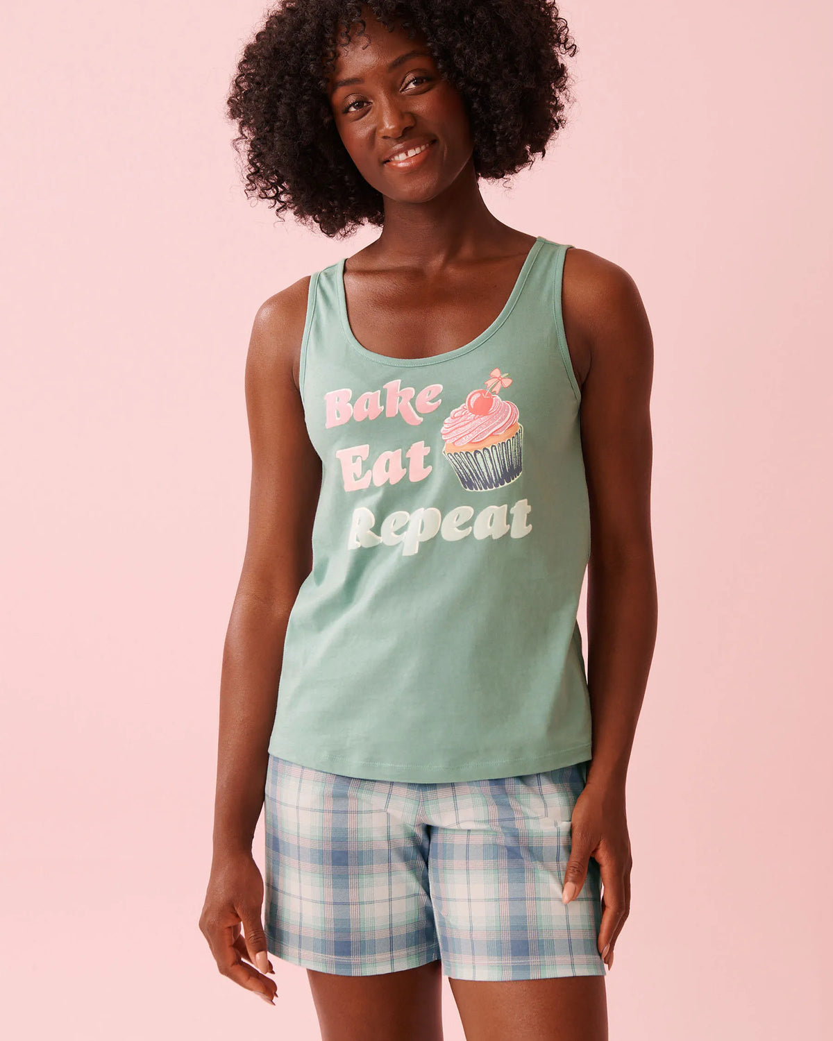 La vie en Rose Cupcake Print Cotton Scoop Neck Cami