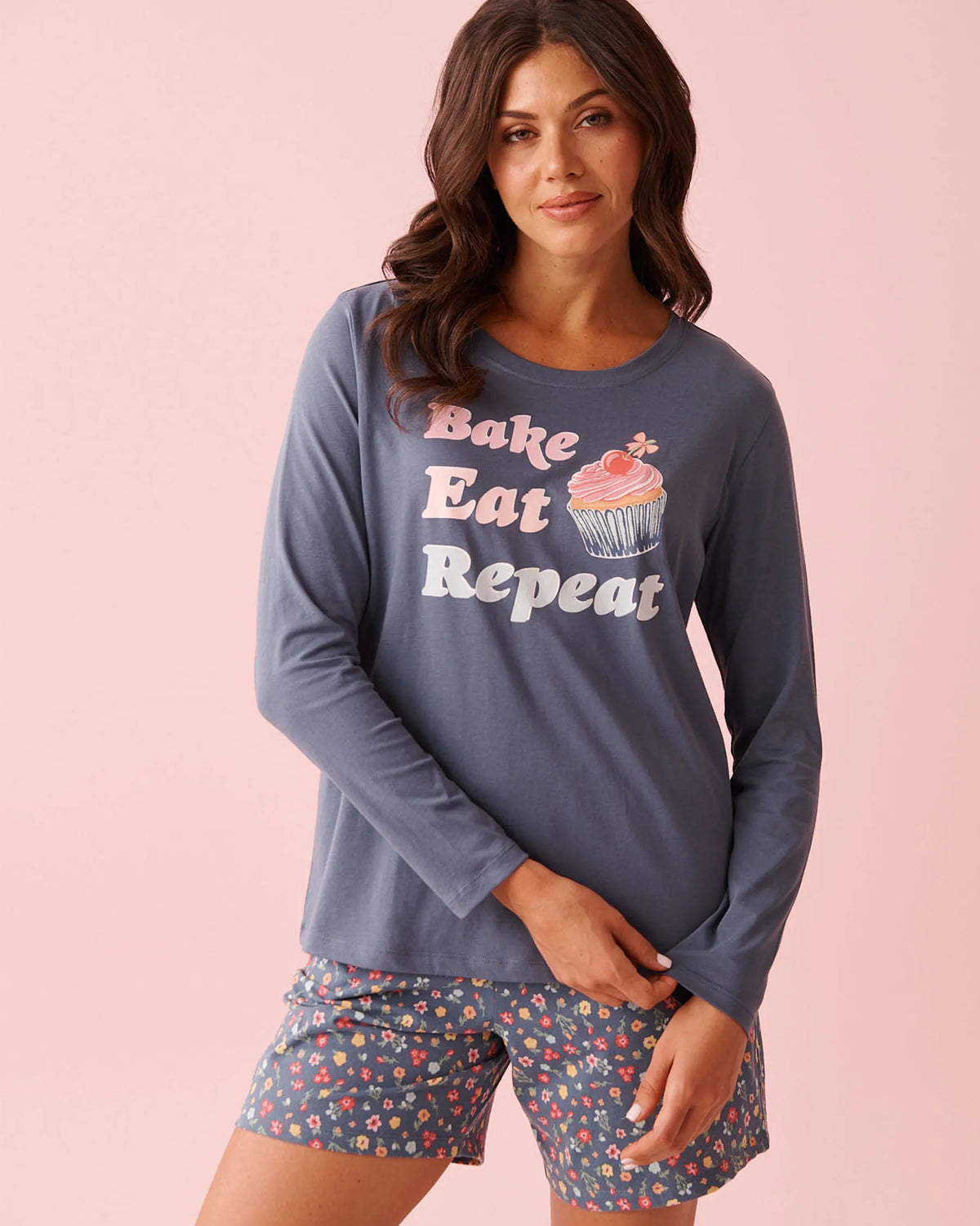La vie en Rose Cupcake Print Cotton Long Sleeve Shirt