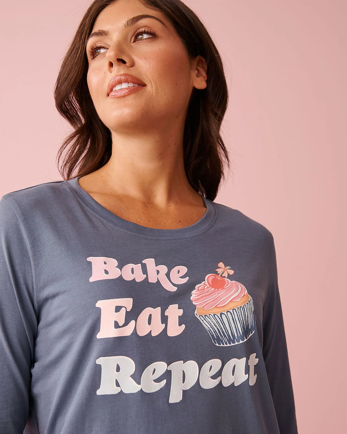 La vie en Rose Cupcake Print Cotton Long Sleeve Shirt