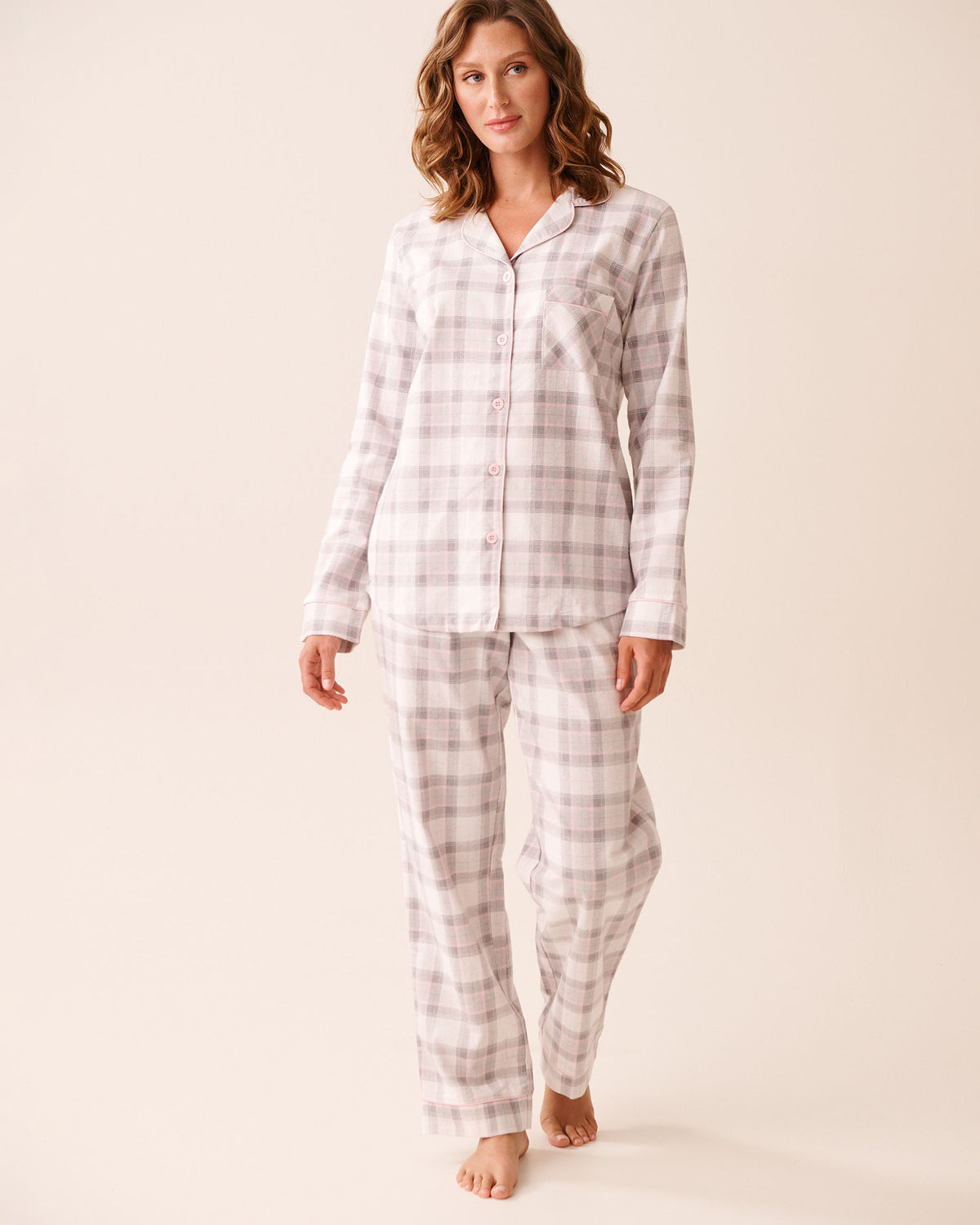 La Vie En Rose Grey Plaid Flannel PJ Set