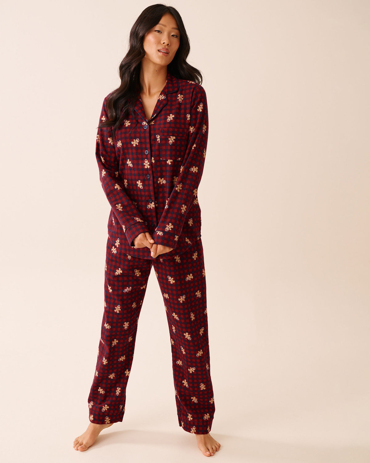 La Vie En Rose Gingerbread Print Flannel PJ Set