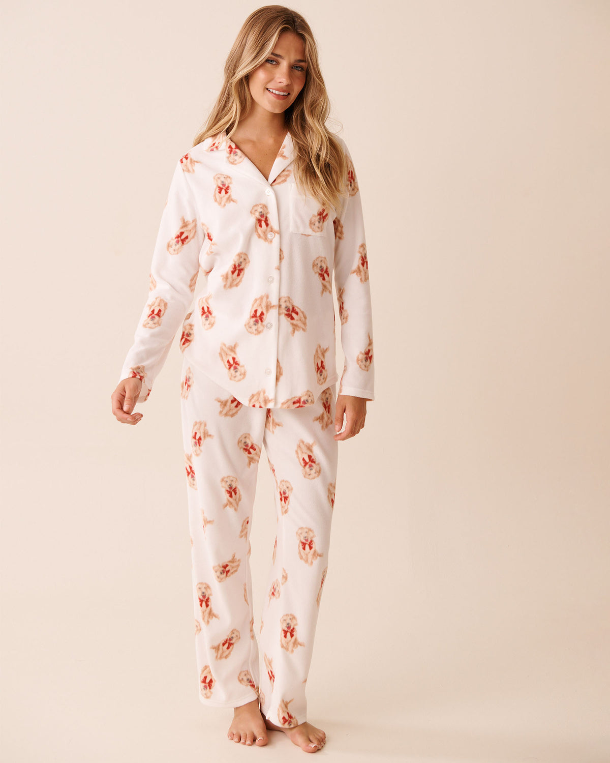 La Vie En Rose Dog Print Micropolar PJ Set