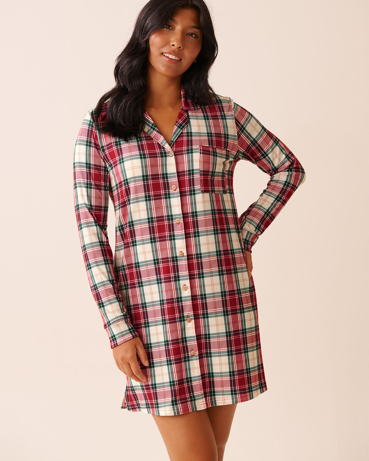 La Vie En Rose Red Plaid Super Soft Button-down Sleepshirt