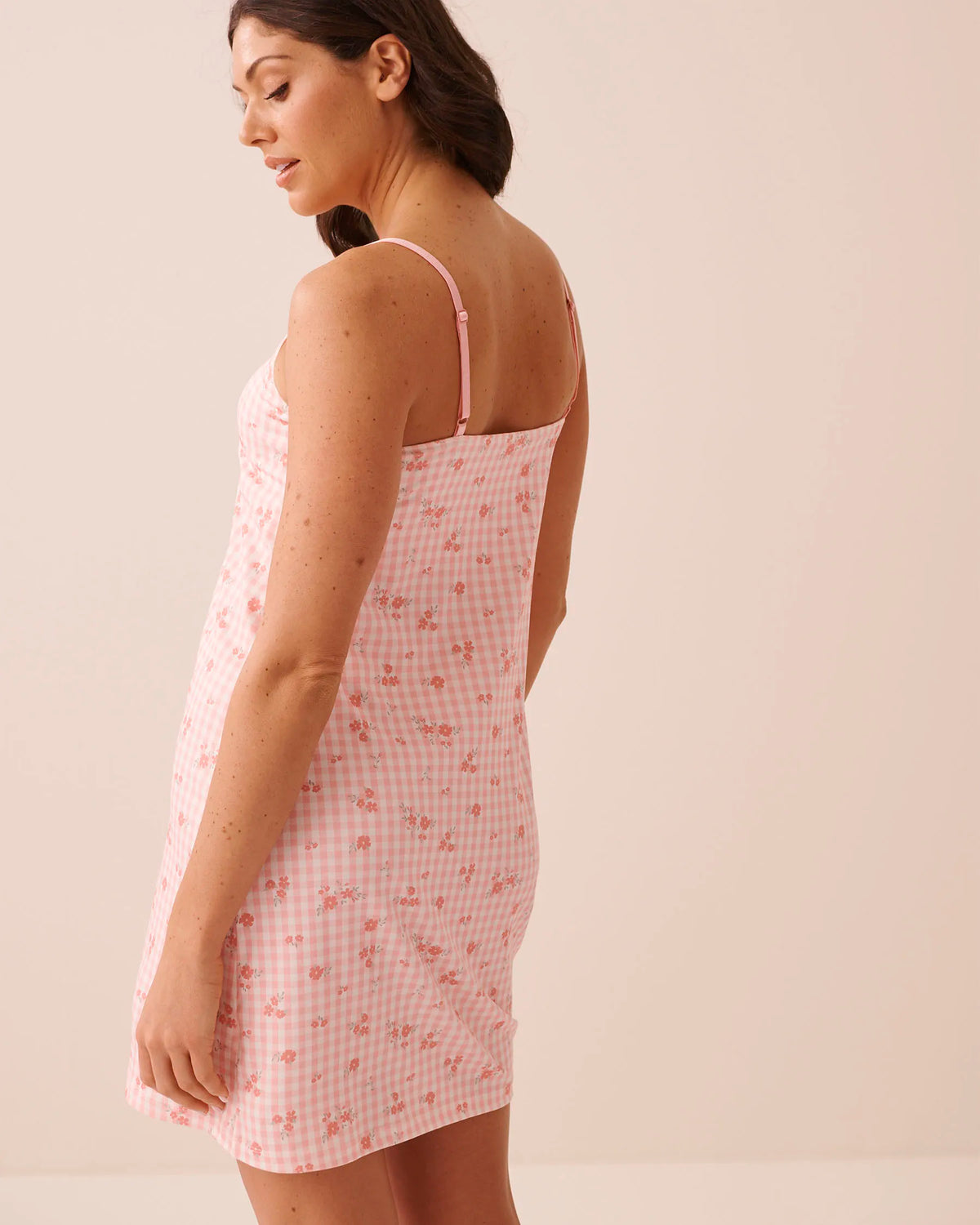 La vie en Rose Floral Gingham Print Super Soft Nightie with Shelf