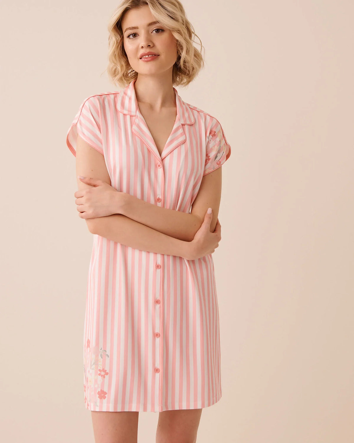 La vie en Rose Floral Stripe Print Super Soft Button-down Sleepshirt