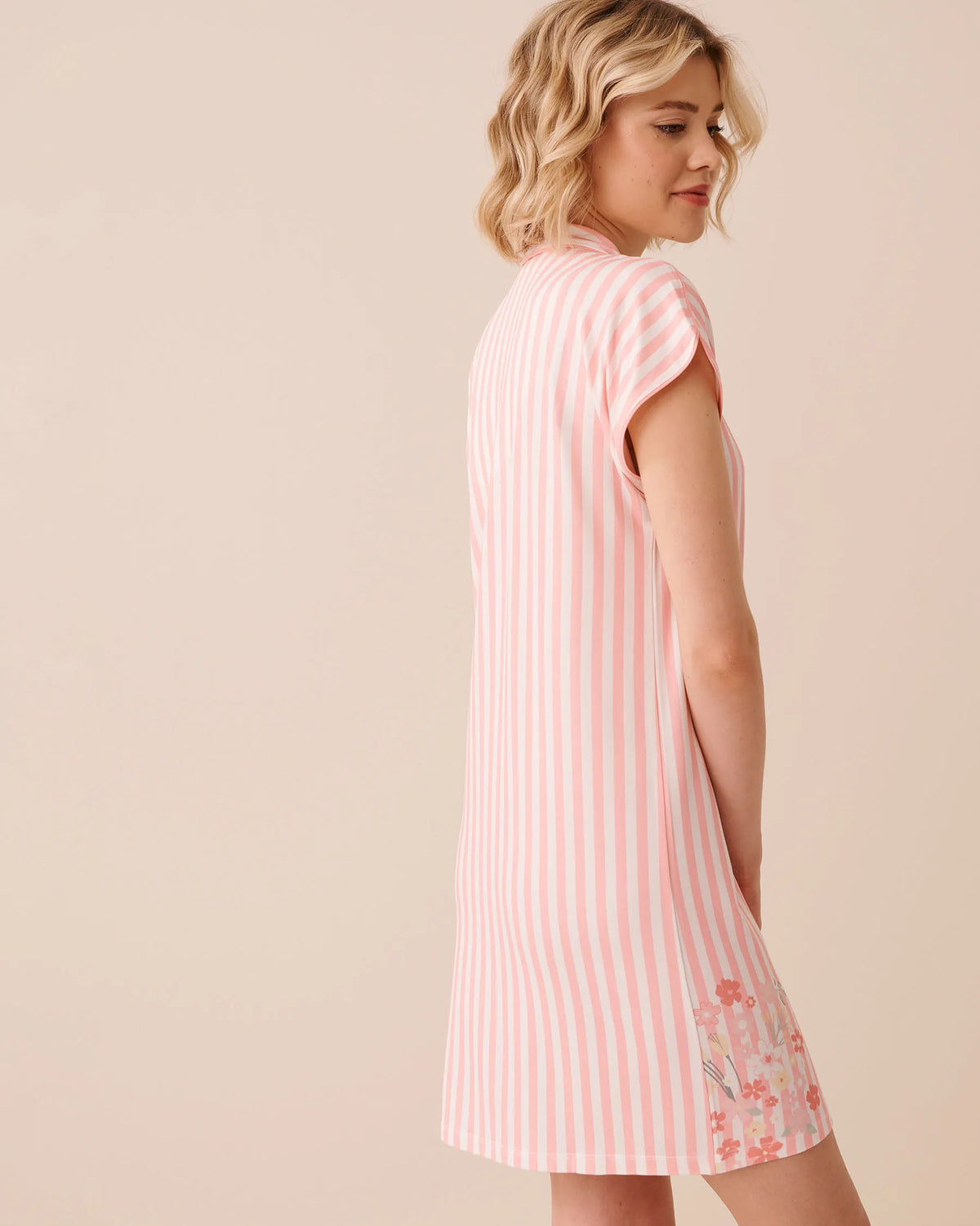La vie en Rose Floral Stripe Print Super Soft Button-down Sleepshirt