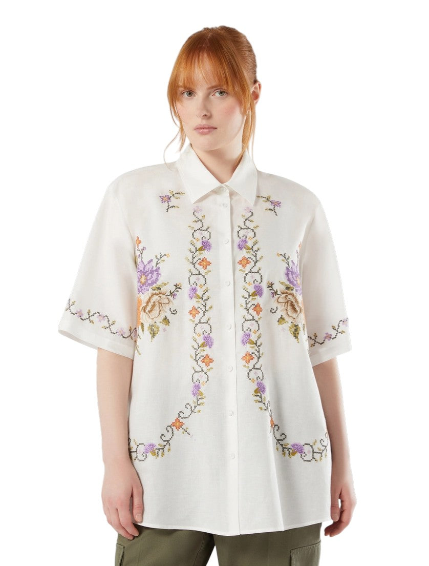Marina Rinaldi Embroidered cotton canvas shirt