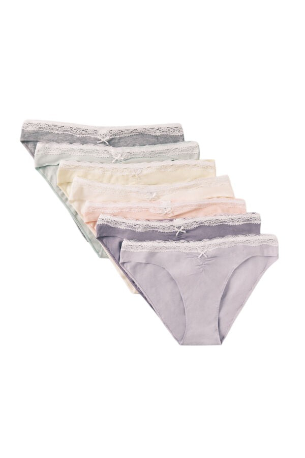 Women Secret Pack of 7 classic plain cotton lace panties