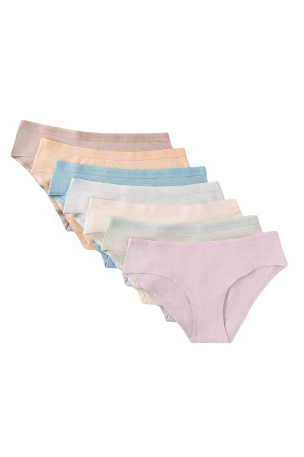 Women Secret Pack of 7 plain cotton wide-leg briefs with logo