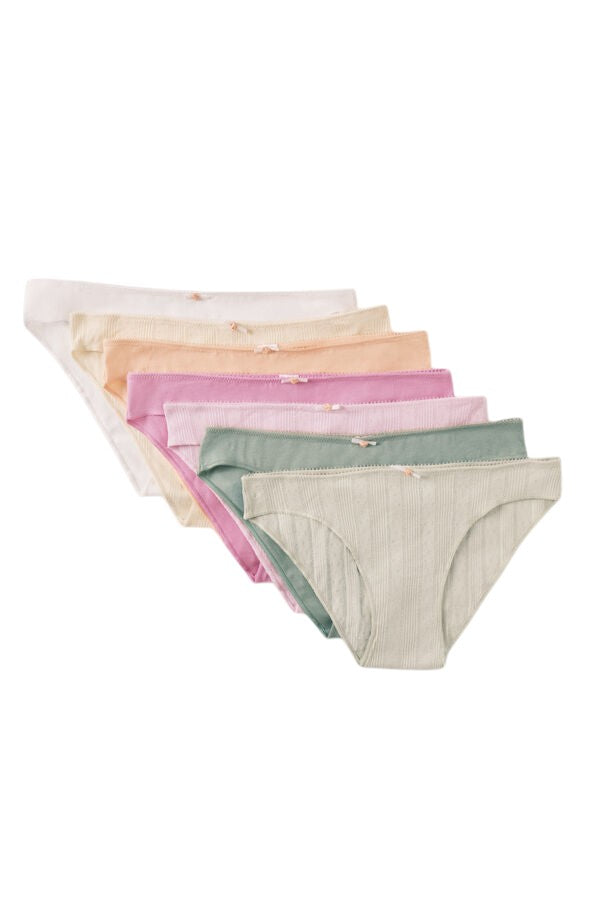 Women Secret Pack of 7 classic cotton pointelle panties in a mix of colors