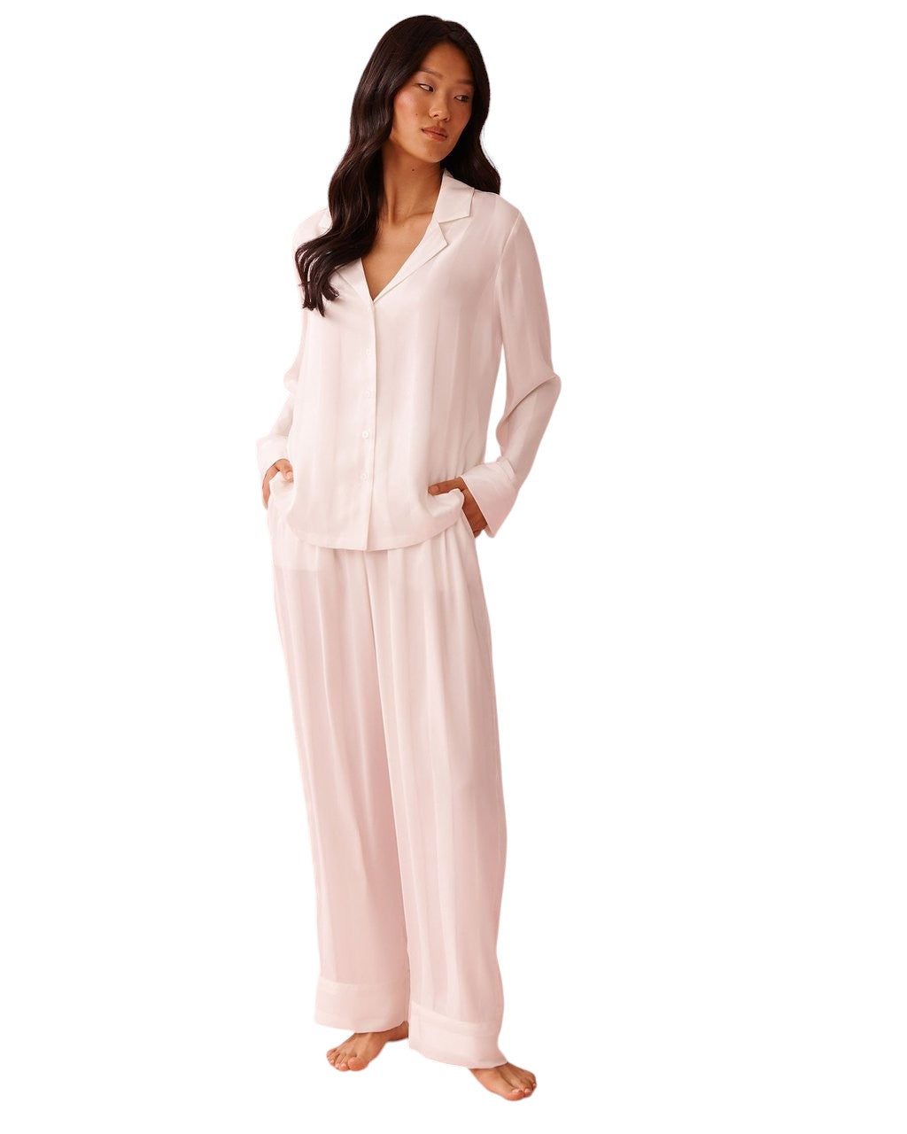La vie en Rose Striped Long Sleeve Satin Pajama Set