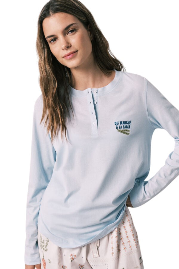 Women Secret Long-sleeved t-shirt, 100% cotton, blue
