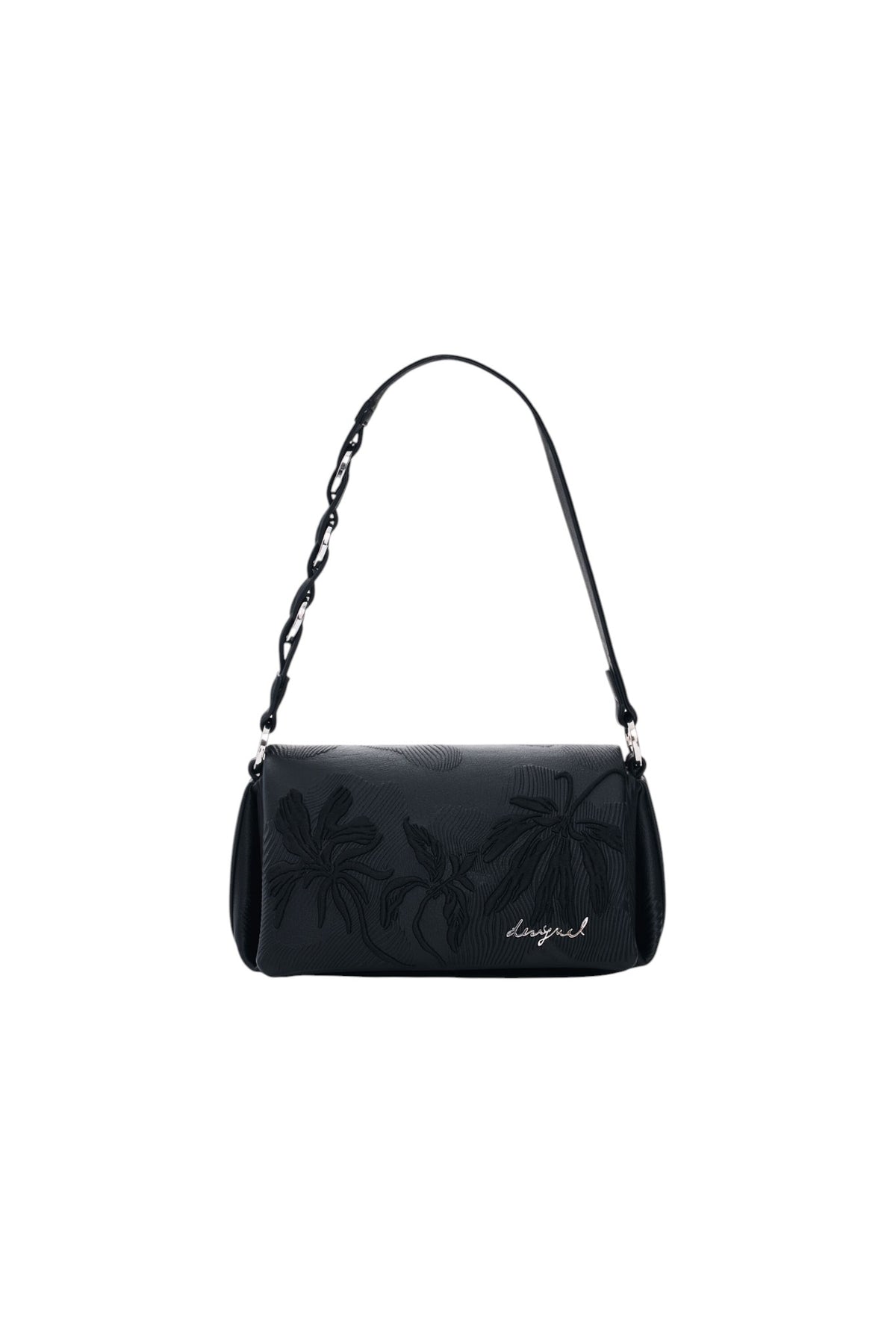 Desigual Bolso pequeño con solapa y flores bordadas en relieve en el mismo tono