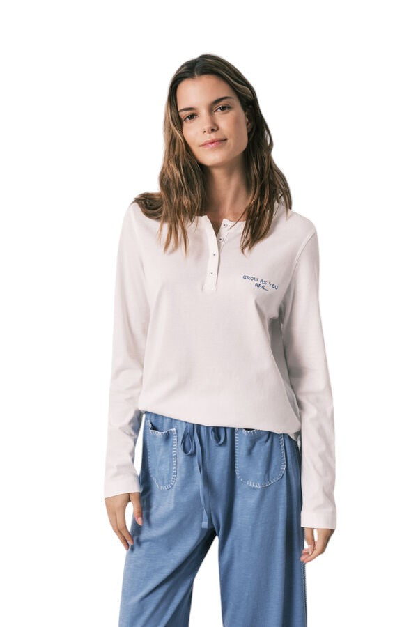 Women Secret White 100% cotton long-sleeved t-shirt