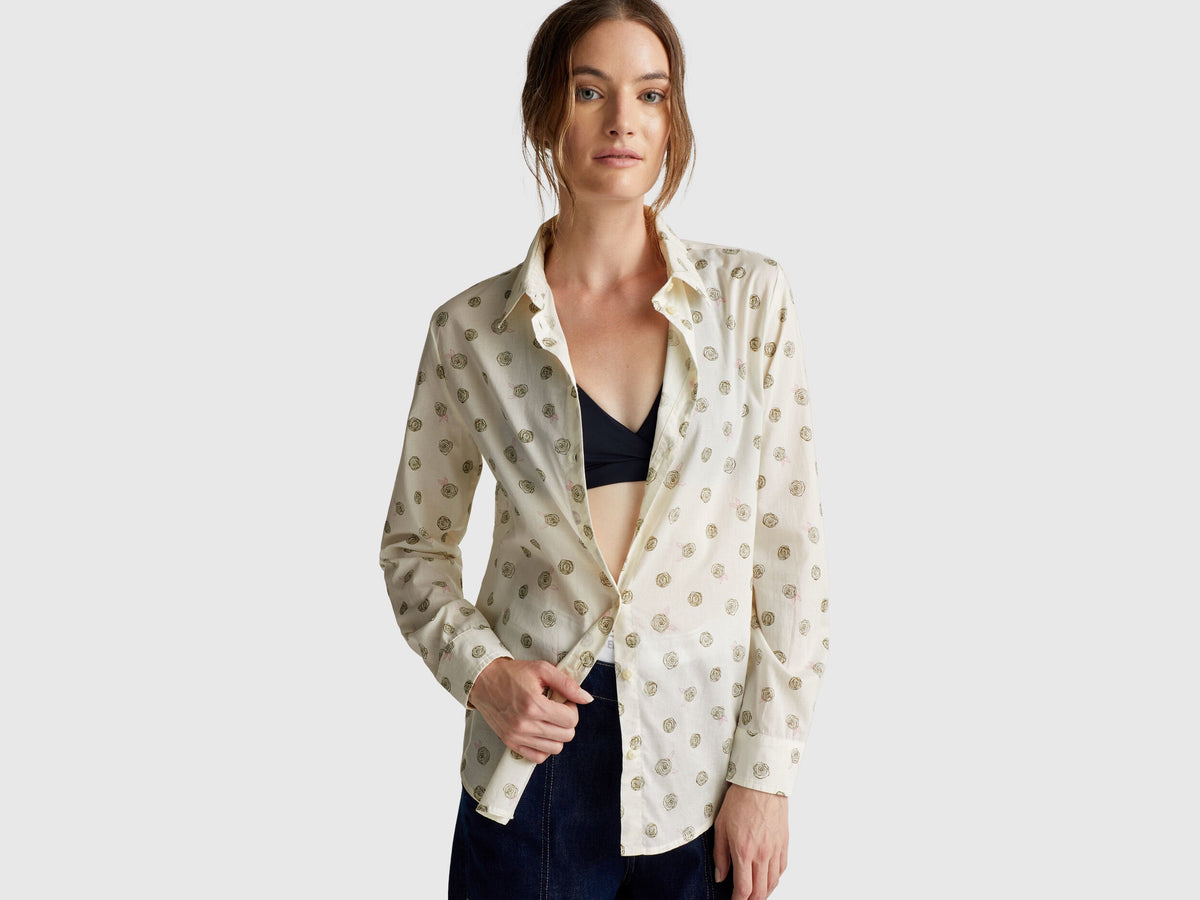 Benetton Patterned Lightweight Cotton Shirt