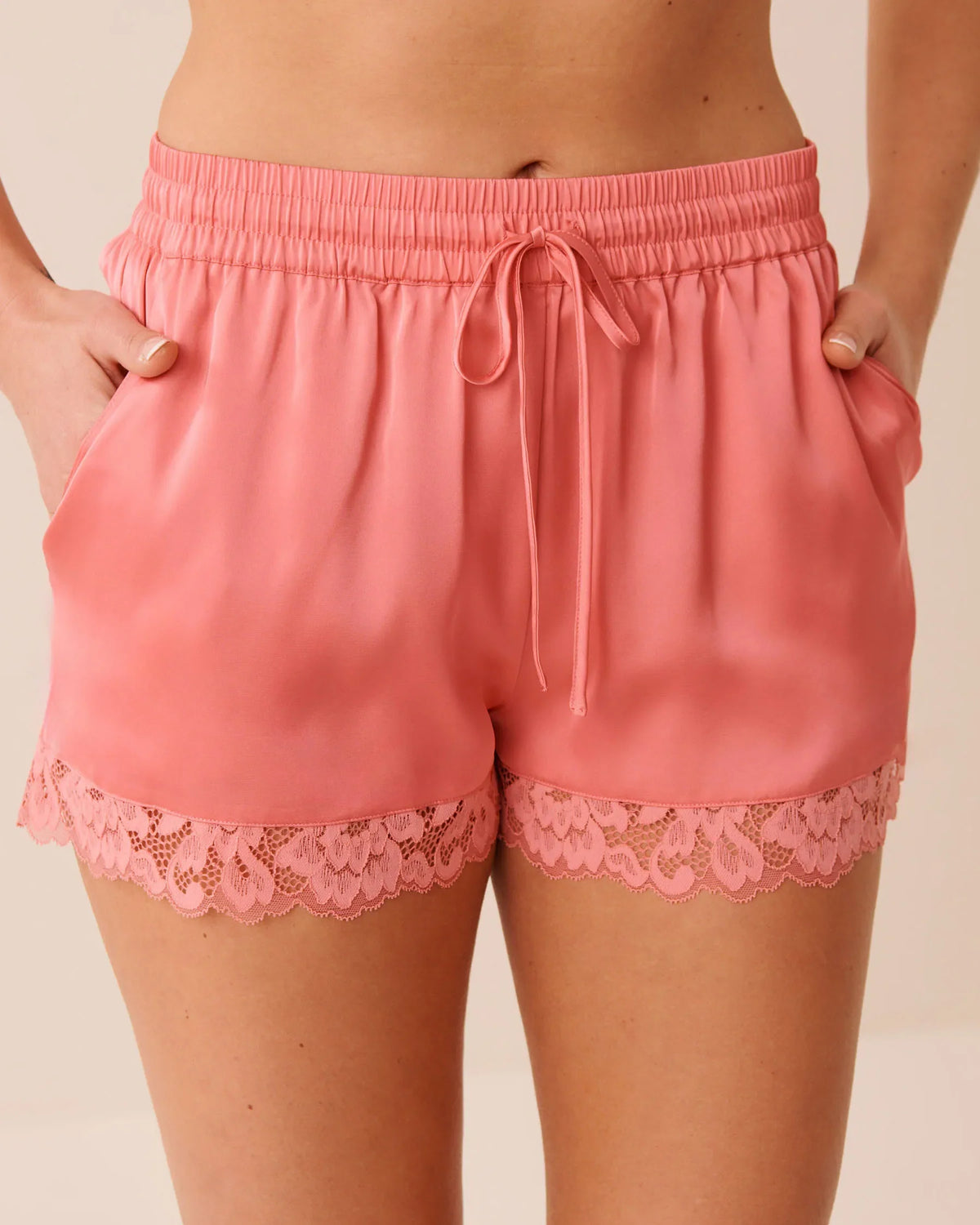 LUXURY EDITION Lace Trim Satin Shorts