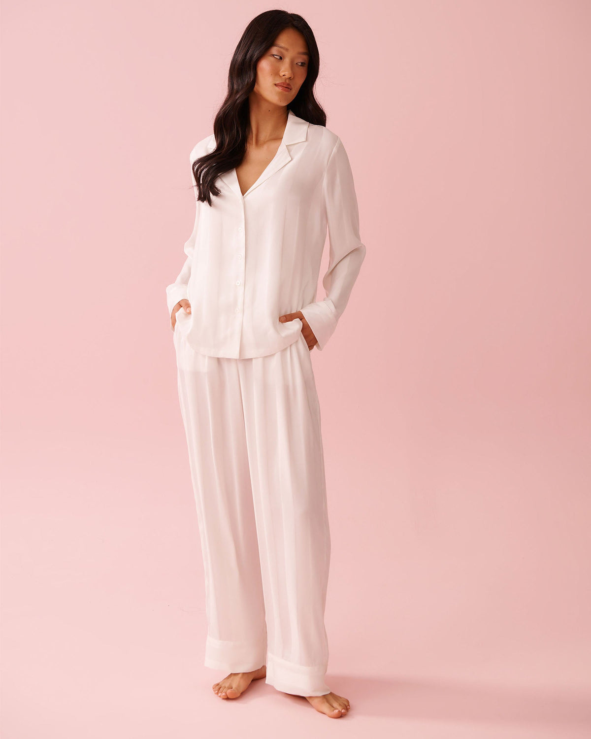 La vie en Rose 2pcs Long Sleeve Pant Satin Jacquard
