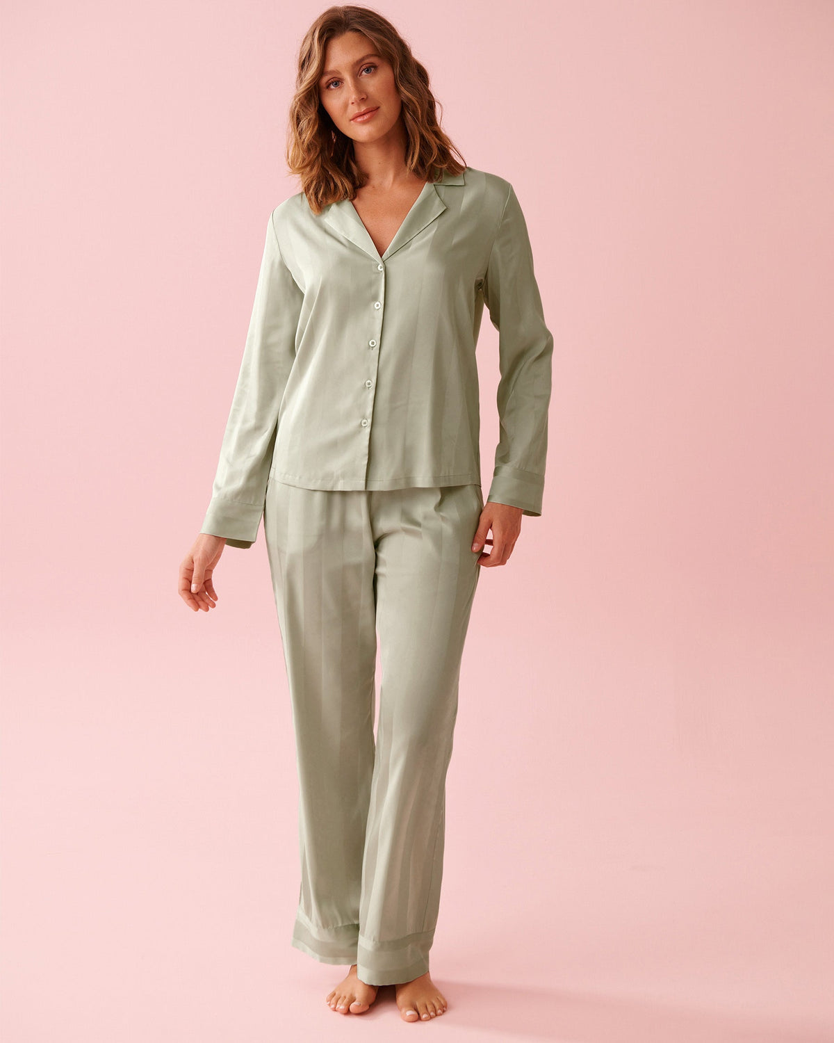 La vie en Rose 2pcs Long Sleeve Pant Satin Jacquard