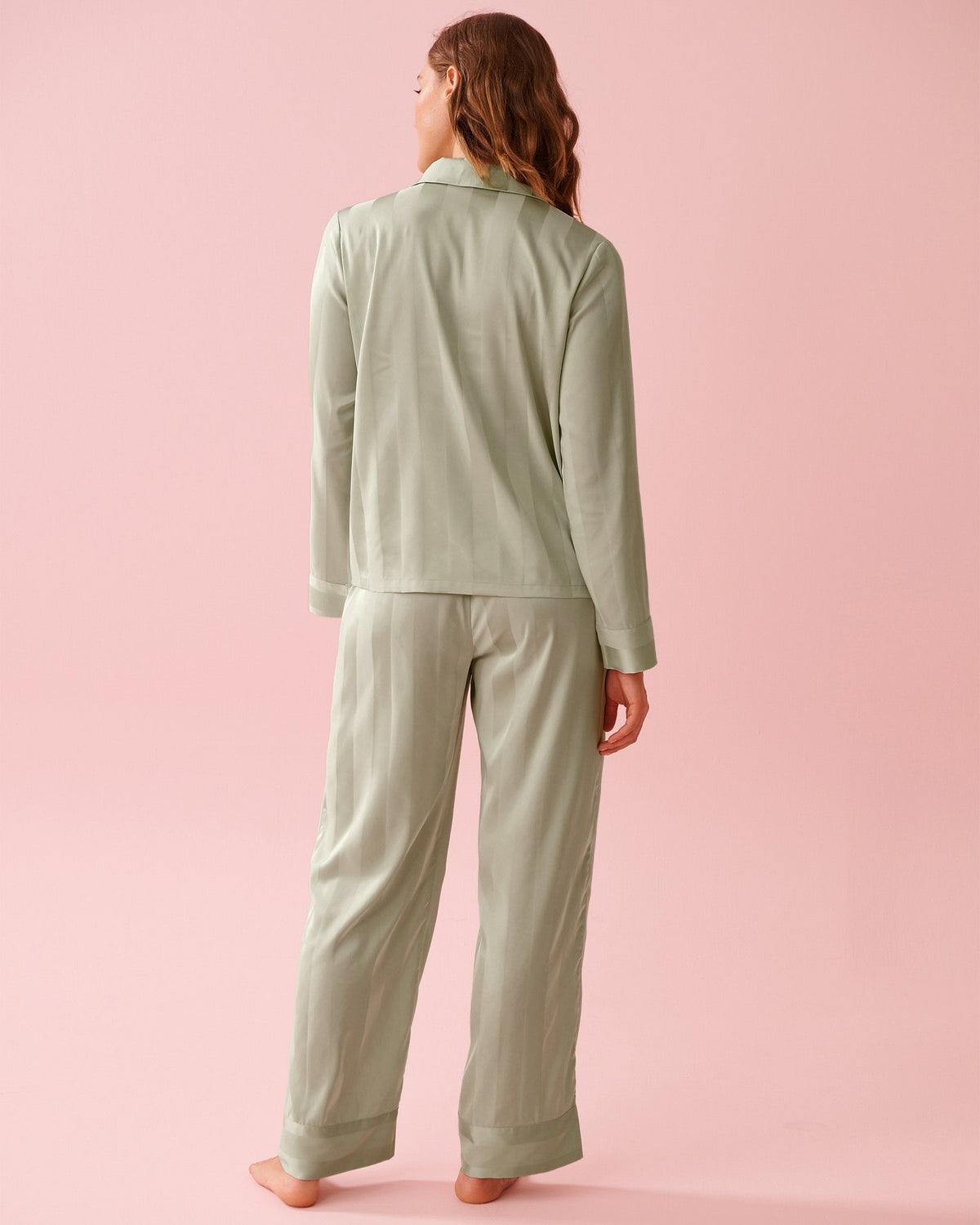 La vie en Rose 2pcs Long Sleeve Pant Satin Jacquard