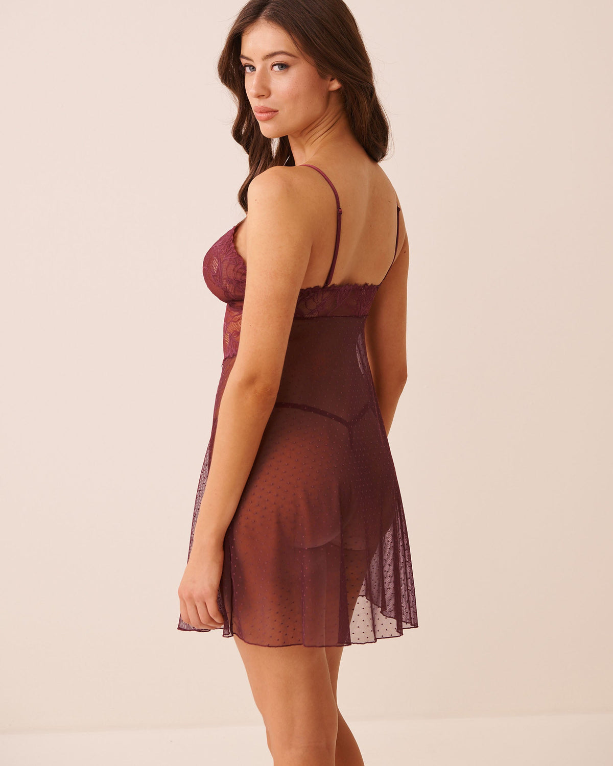 Floral Lace And Swiss Dot Mesh Nightie