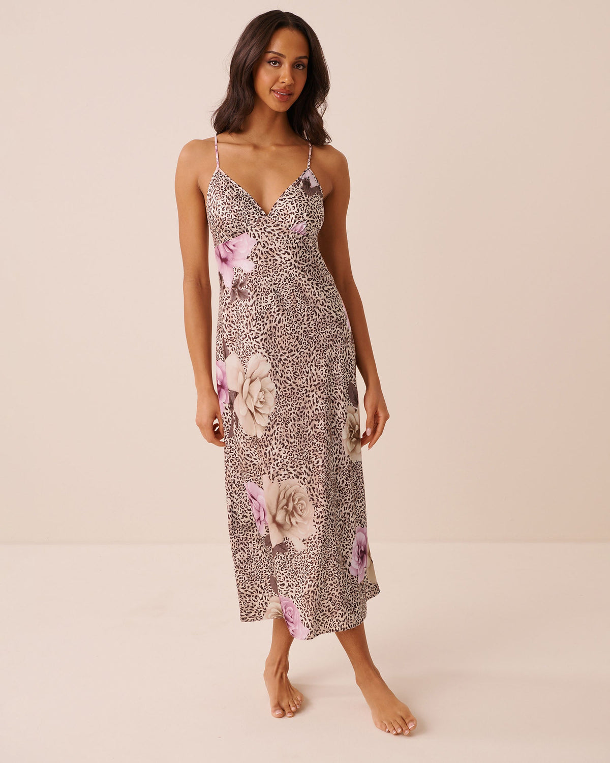Luxury Edition Floral Leopard Print Satin Long Nightie