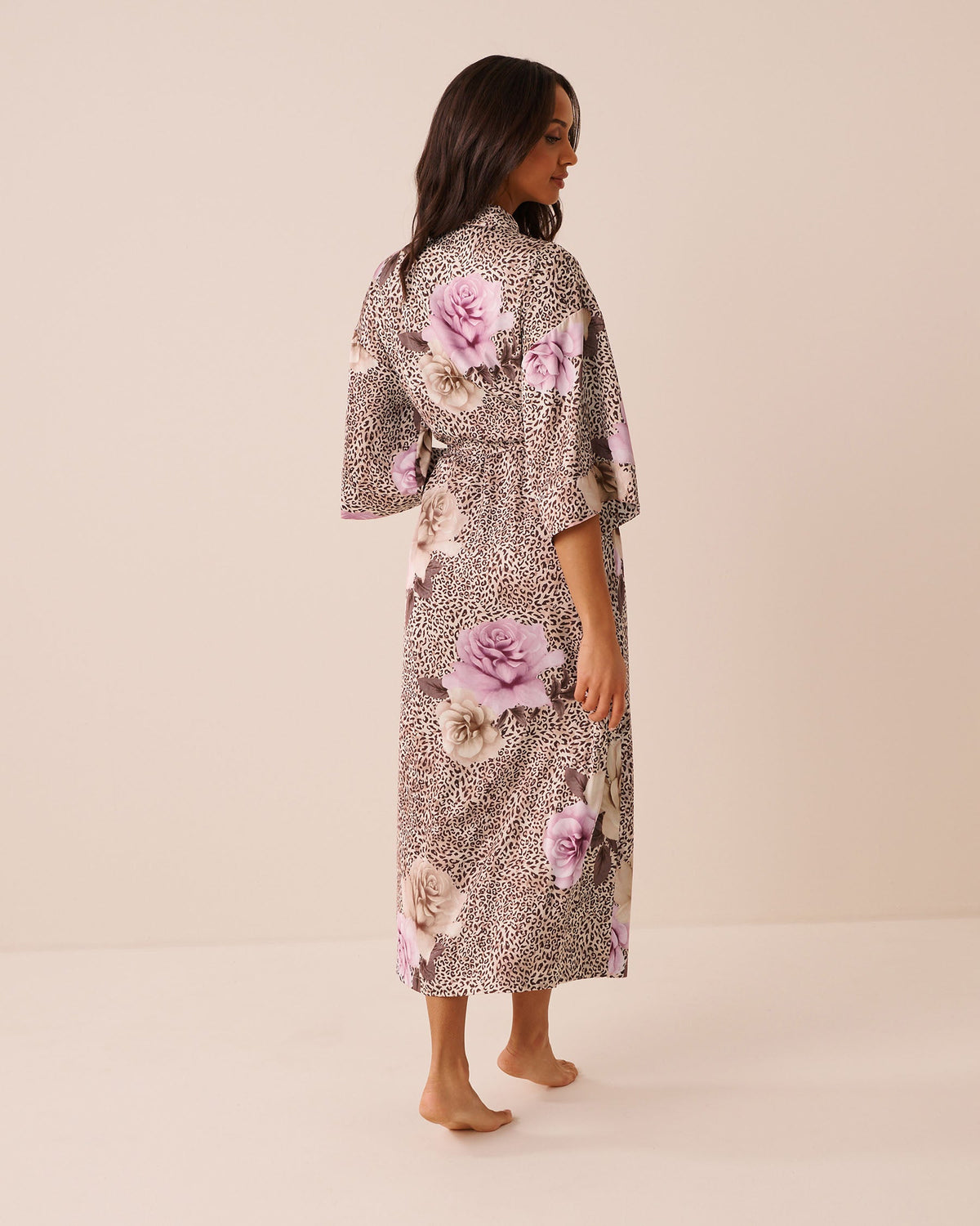 Luxury Edition Floral Leopard Print Satin Long Kimono