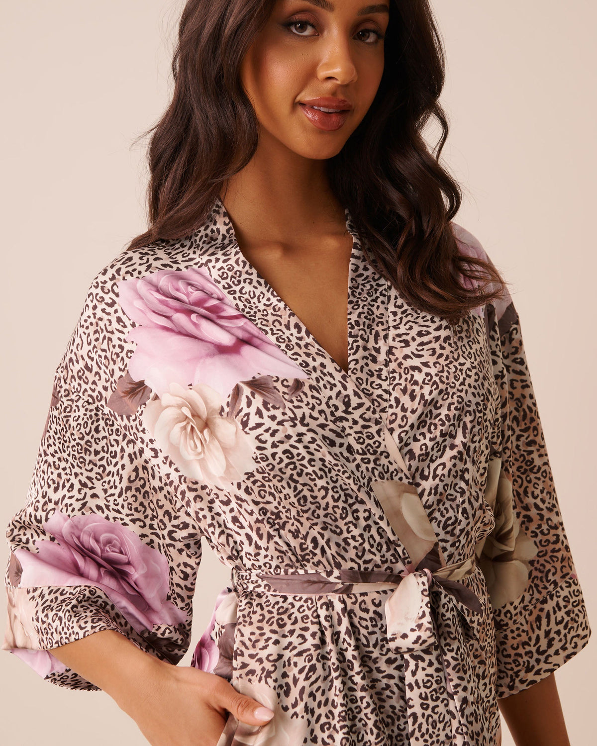 Luxury Edition Floral Leopard Print Satin Long Kimono