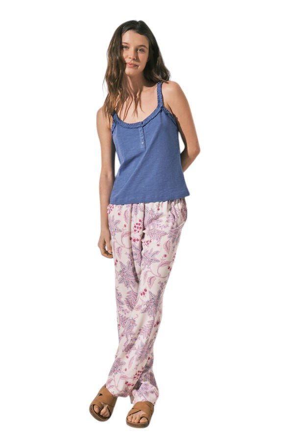 Women Secret blue cotton ruffled tank top
