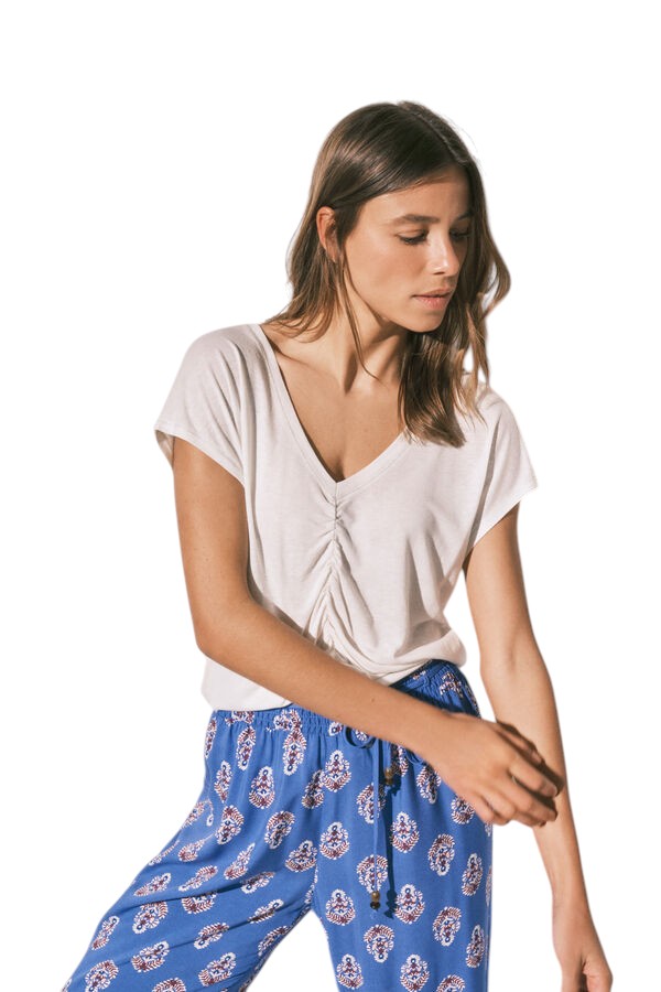 Women Secret beige viscose linen cropped t-shirt