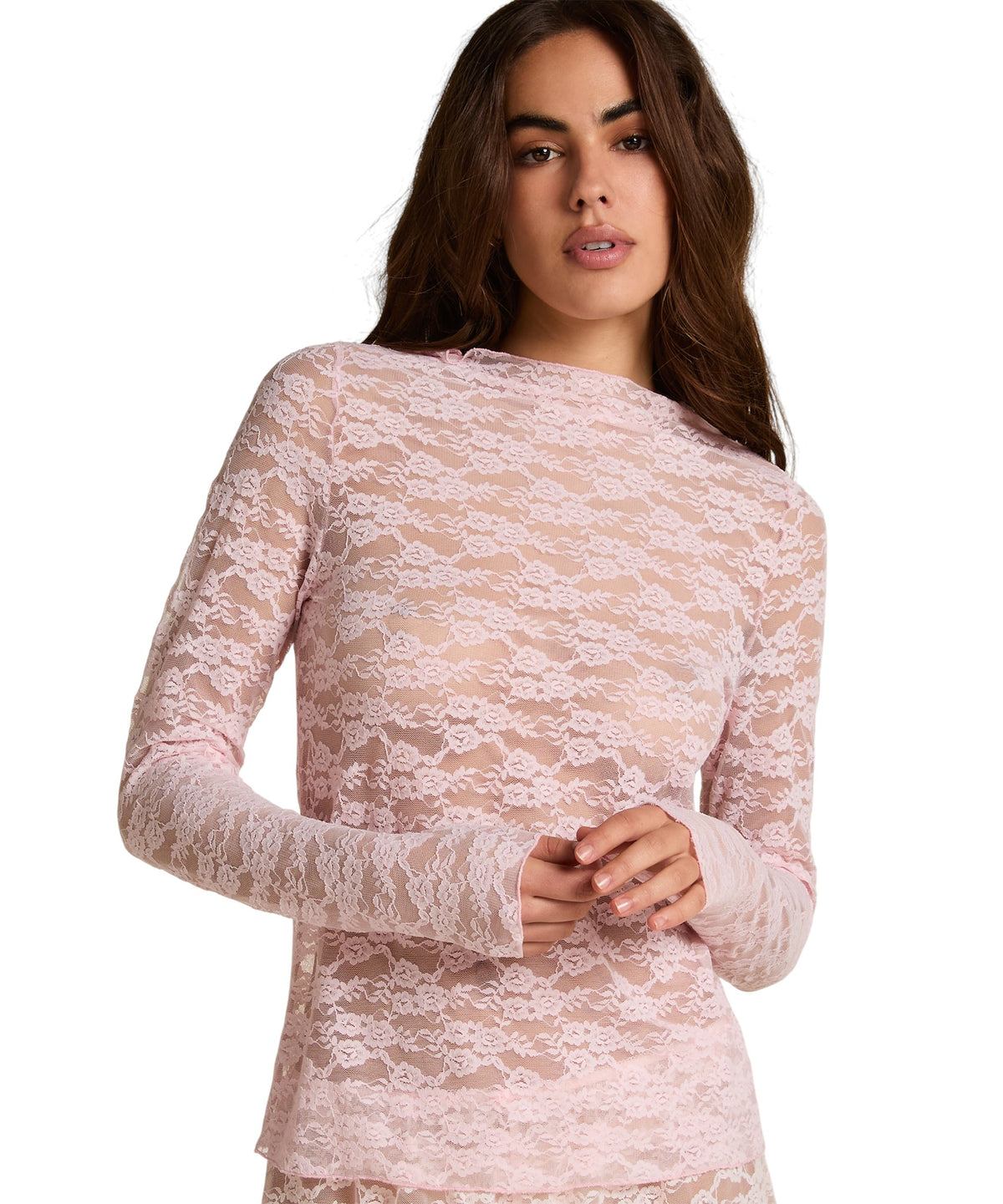 HUNKEMÖLLER TOP LS MOCK NECK ALLOVER LACE