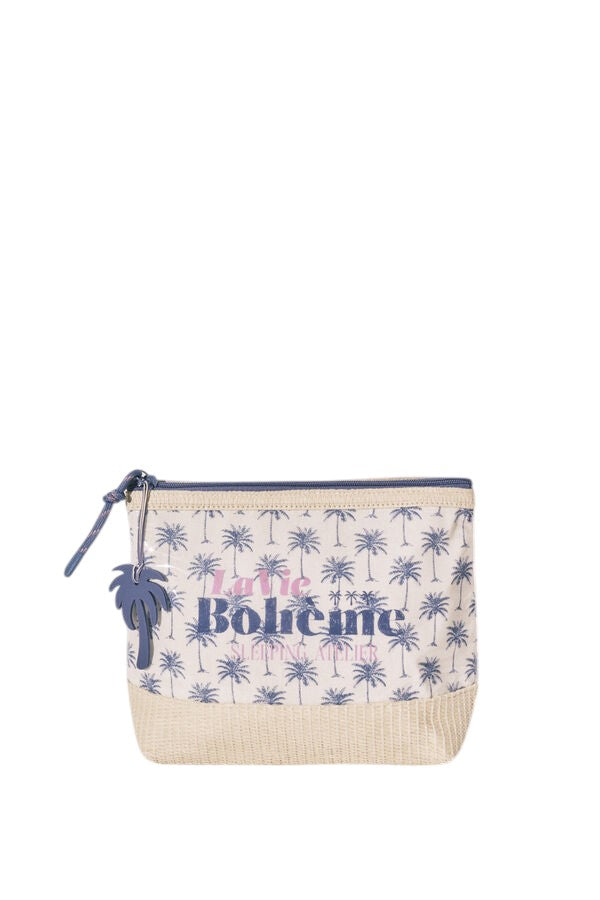 Women Secret Medium raffia toiletry bag with palm tree print